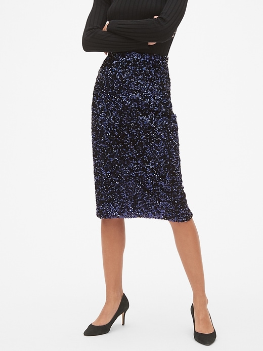 1 of 8 showing, with the color dark night of product Sequin Pencil Skirt
