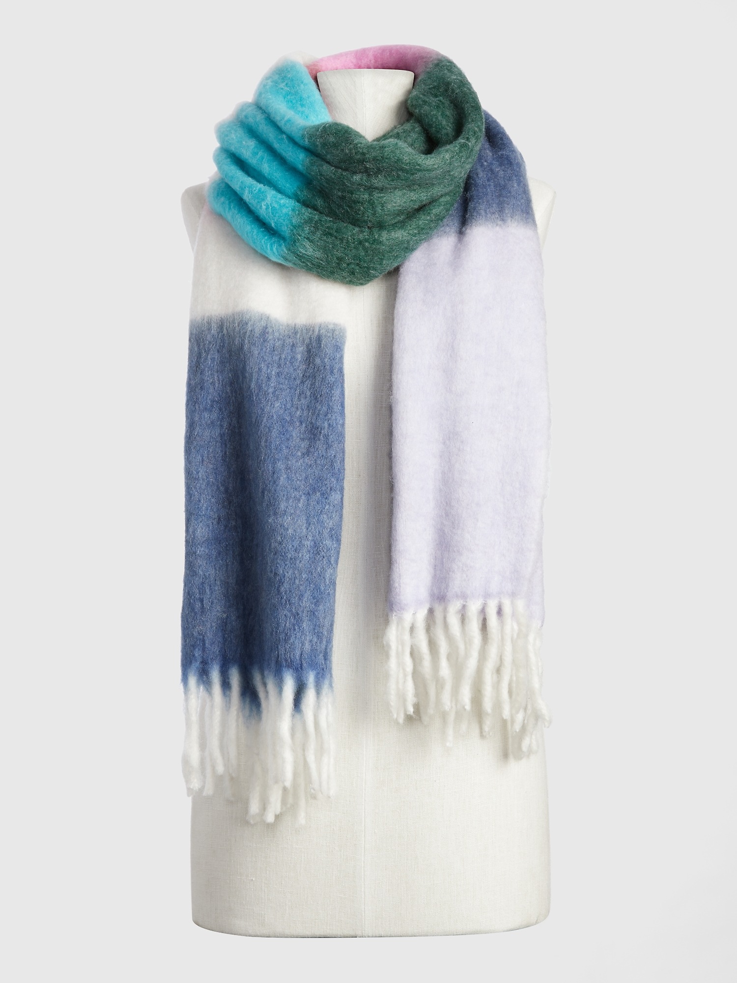 Colorblock Fringe-trimmed Open Wrap