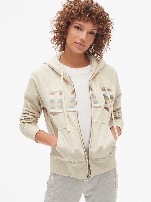 View large product image 1 of 1. Sherpa-Lined Stripe Logo Full-Zip Hoodie