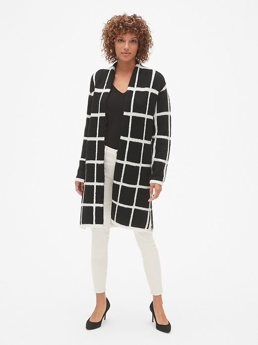 View large product image 1 of 1. Longline Plaid Open-Front Cardigan Sweater