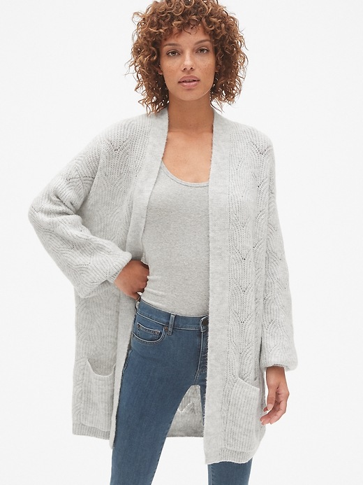 View large product image 1 of 1. Brushed Pointelle Open-Front Cardigan Sweater