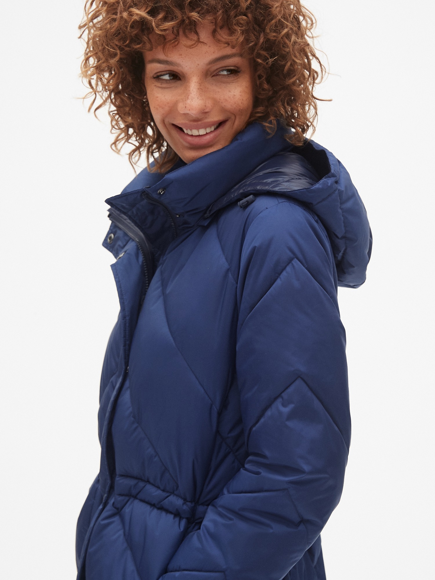 ColdControl Elongated Puffer Jacket with Cinched Waist Gap
