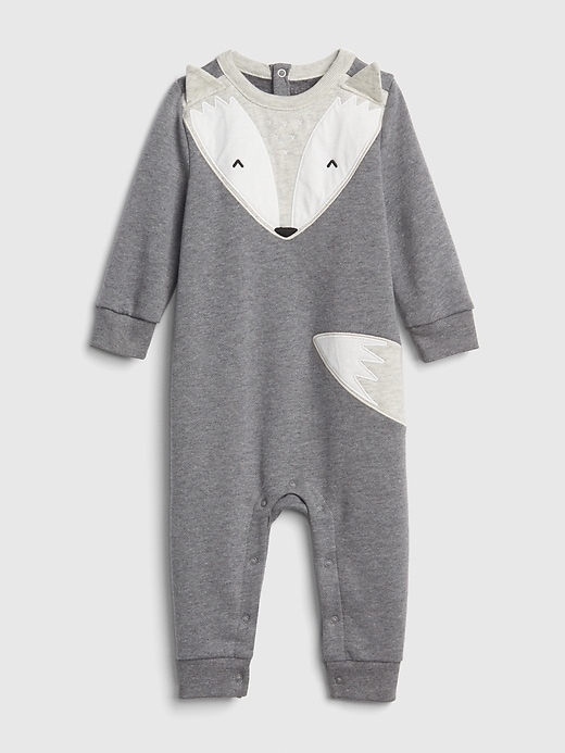 1 of 8 showing, with the color heather gray of product Baby Critter Faux-Fur One-Piece