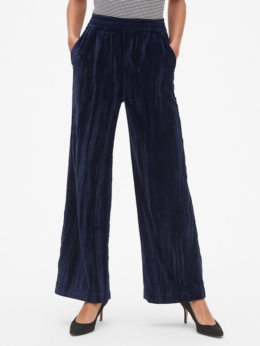 View large product image 1 of 1. High Rise Wide-Leg Pants in Crinkle Velvet