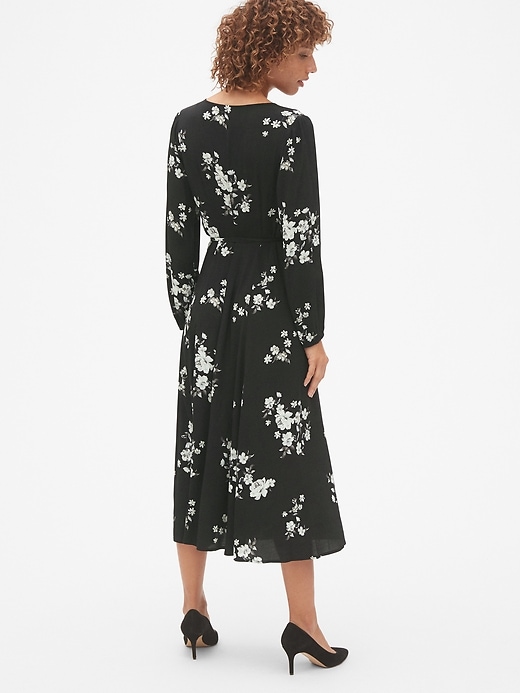 2 of 8 showing, with the color black floral of product Long Sleeve Wrap Midi Dress