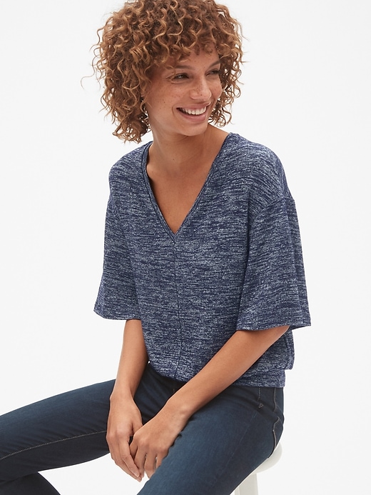 View large product image 1 of 1. Softspun Flounce-Sleeve V-Neck Top