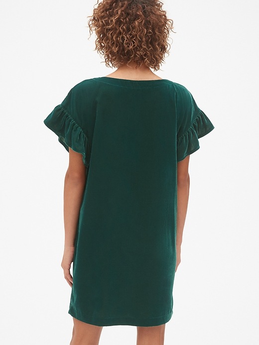 2 of 8 showing, with the color tropic green of product Velvet Ruffle Sleeve Dress