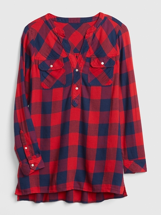 2 of 8 showing, with the color red buffalo check of product Plaid Henley Tunic