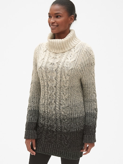 Image number 3 showing, Cable-Knit Turtleneck Tunic Sweater