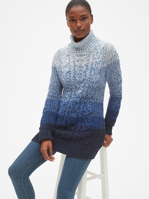 Image number 8 showing, Cable-Knit Turtleneck Tunic Sweater