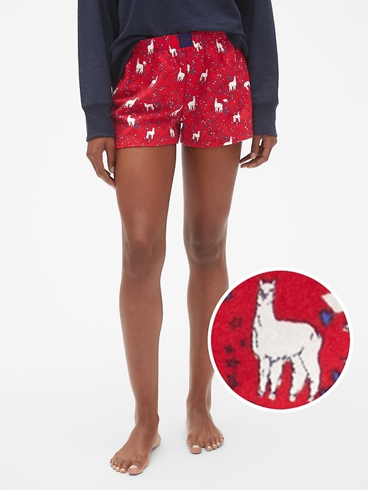 1 of 8 showing, with the color cosmic llama red of product Dreamer Print Flannel Shorts