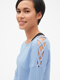 View large product image 4 of 6. GapFit Long Sleeve Lattice-Shoulder T-Shirt