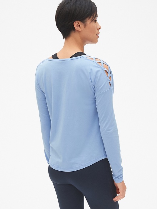 View large product image 2 of 6. GapFit Long Sleeve Lattice-Shoulder T-Shirt
