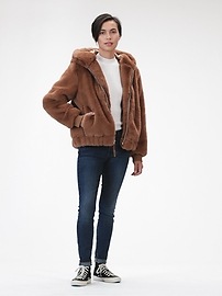 Gap hooded faux fur jacket discount