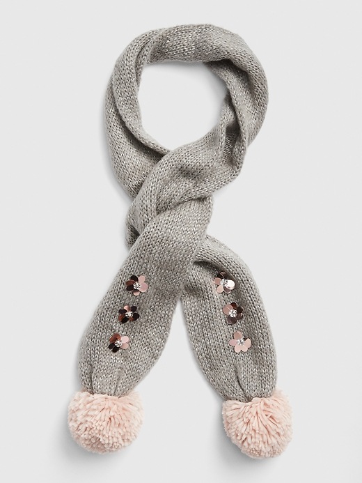 View large product image 1 of 1. Floral Sequin Pom Scarf