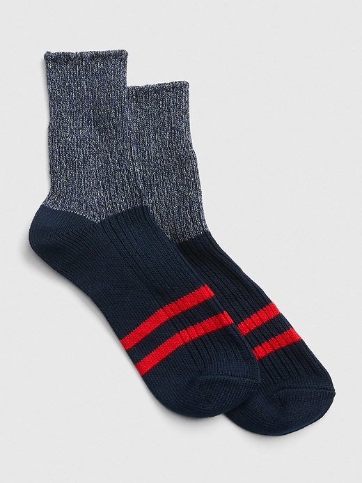 View large product image 1 of 1. Rugby Stripe Colorblock Half Boot Socks