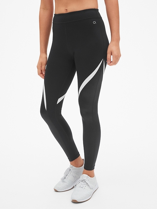 Gap Womens Gfast Blackout Mid Rise Shine Spliced Leggings Gap Womens Gfast Blackout Mid Rise Shine Spliced Leggings