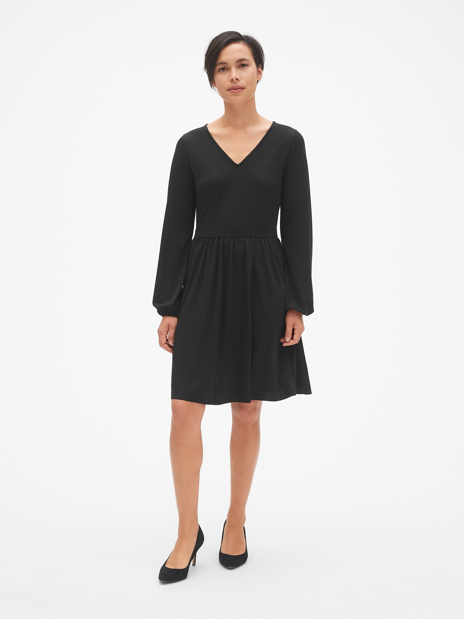 Fit and Flare Blouson Sleeve Dress in Ponte Gap