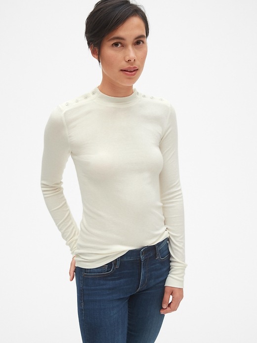 View large product image 1 of 1. Long Sleeve Button-Shoulder Top in Modal