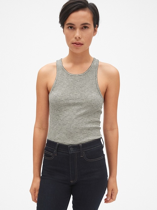 View large product image 1 of 1. Stripe Rib-Knit Tank Top