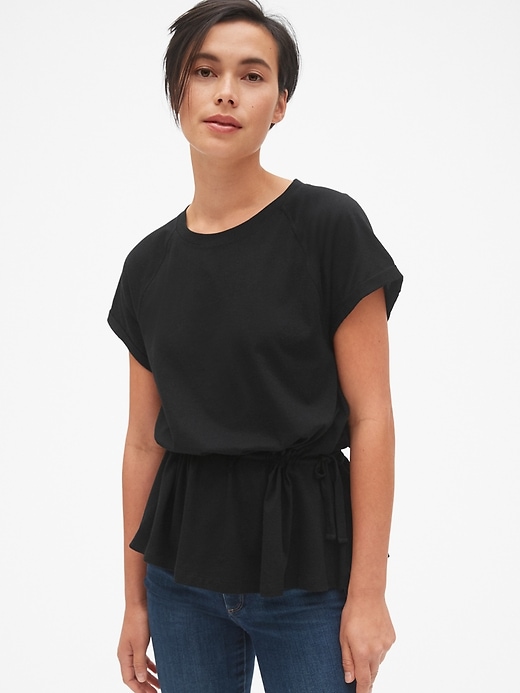 View large product image 1 of 1. Tie-Waist Short Sleeve Peplum T-Shirt