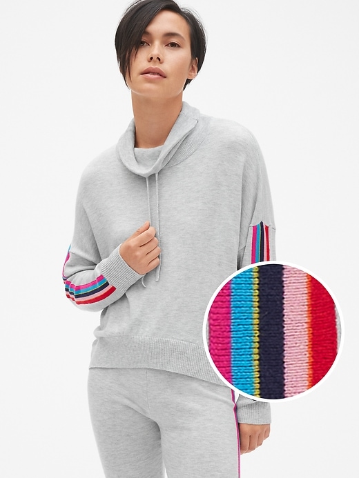 Image number 1 showing, Side Stripe Funnel-Neck Pullover Sweater
