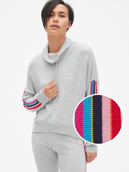 1 of 8 showing, with the color light heather gray of product Side Stripe Funnel-Neck Pullover Sweater