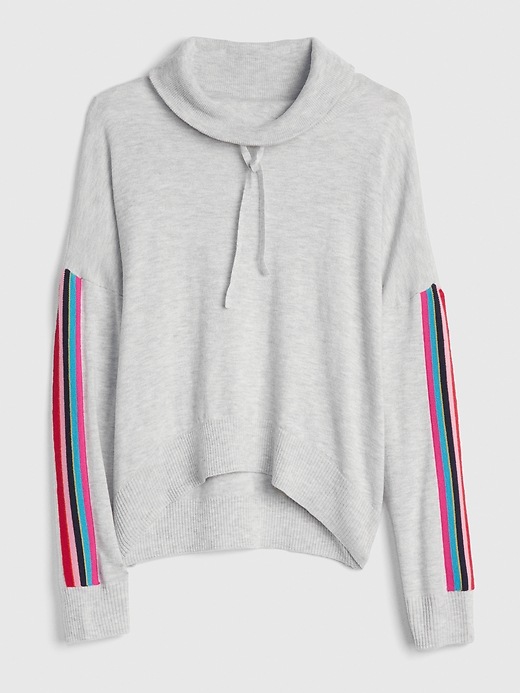 2 of 8 showing, with the color light heather gray of product Side Stripe Funnel-Neck Pullover Sweater