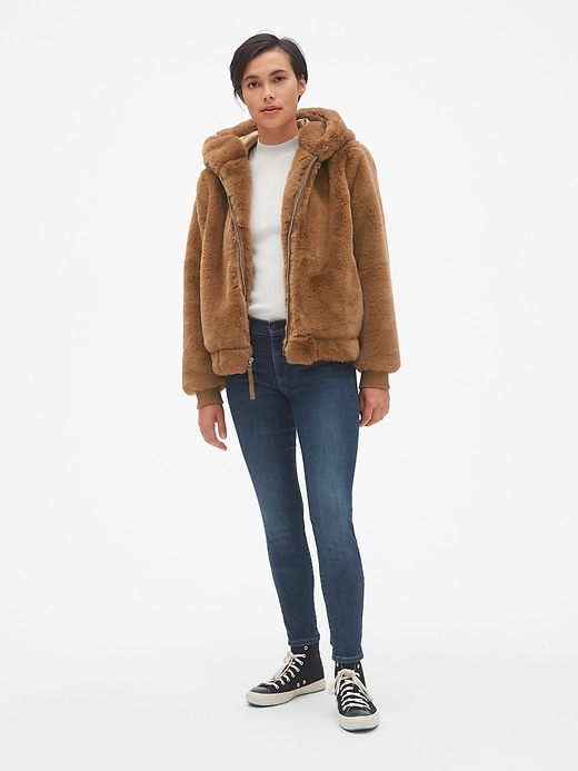 Hooded faux hotsell fur jacket gap