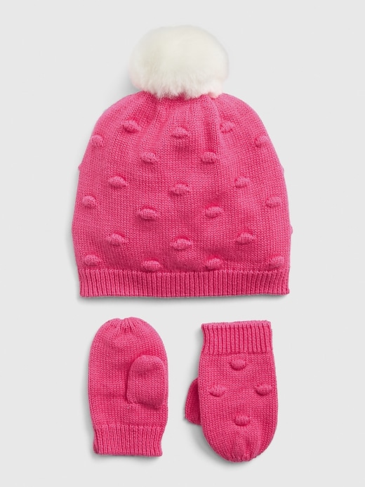 View large product image 1 of 1. Popcorn-Knit Beanie Mitten Set