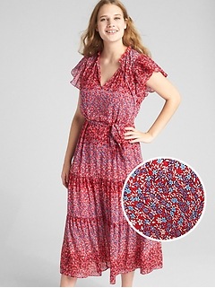 Women S Summer Dresses Gap Crinkle Print Flutter Sleeve Midi Dress