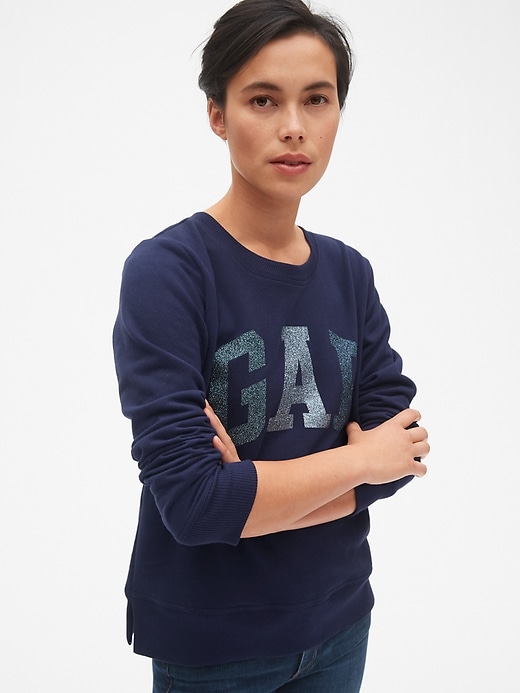 1 of 8 showing, with the color dark night of product Glitter Logo Crewneck Pullover Sweatshirt