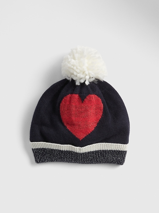 View large product image 1 of 1. Glitter Heart Pom Beanie