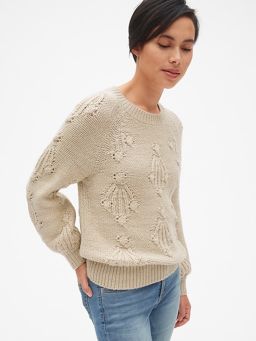 1 of 8 showing, with the color oatmeal heather of product Textured Pattern Pullover Sweater in Wool-Blend