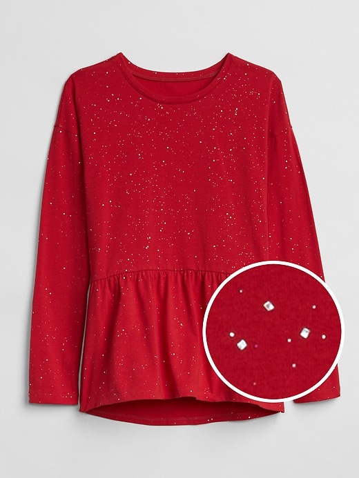 View large product image 1 of 1. Sparkle Peplum Long Sleeve T-Shirt