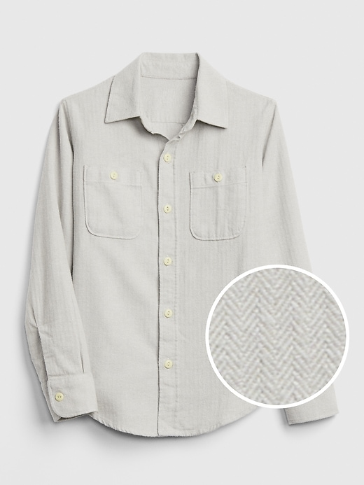 1 of 8 showing, with the color light grey of product Herringbone Flannel Long Sleeve Shirt