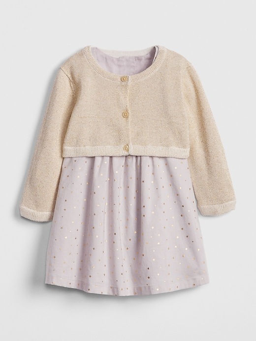 Image number 1 showing, Baby Cardigan Shimmer Dress Set