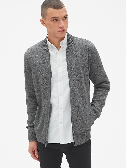 Image number 1 showing, Full-Zip Bomber Sweater