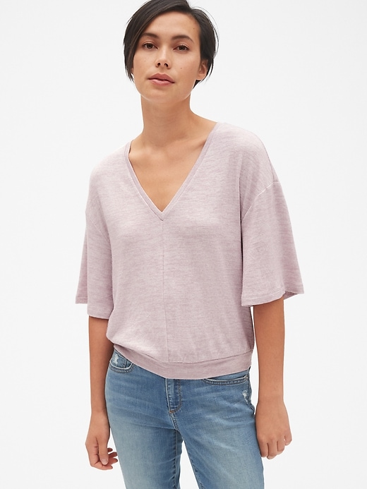View large product image 1 of 1. Softspun Flounce-Sleeve V-Neck Top