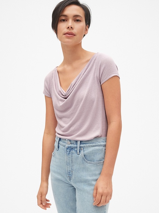 View large product image 1 of 1. Softspun Short Sleeve Cowl-Neck Top