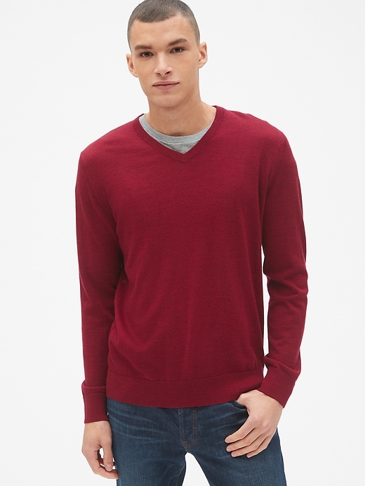 Image number 10 showing, V-Neck Pullover Sweater in Merino Wool