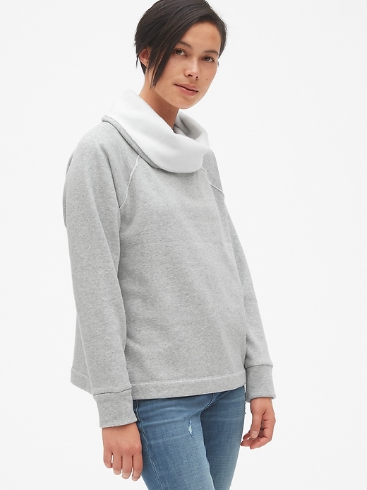 View large product image 1 of 1. Faux-Fur Lined Funnel-Neck Pullover Sweatshirt