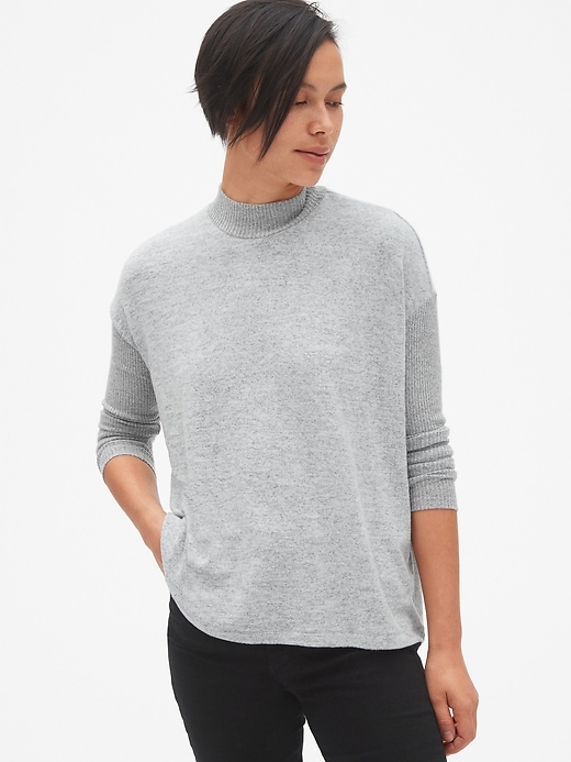 View large product image 1 of 1. Softspun Brushed Long Sleeve Mockneck Top