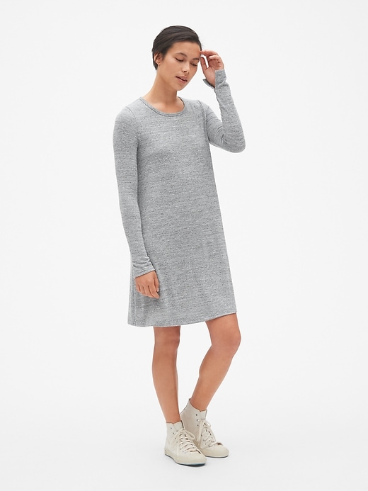 1 of 8 showing, with the color light grey marle of product Softspun Long Sleeve T-Shirt Dress