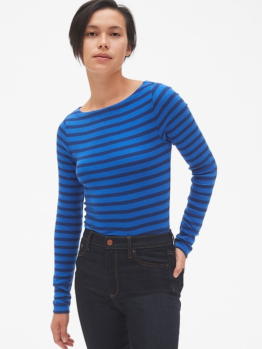 Image number 10 showing, Modern Stripe Long Sleeve Boatneck T-Shirt