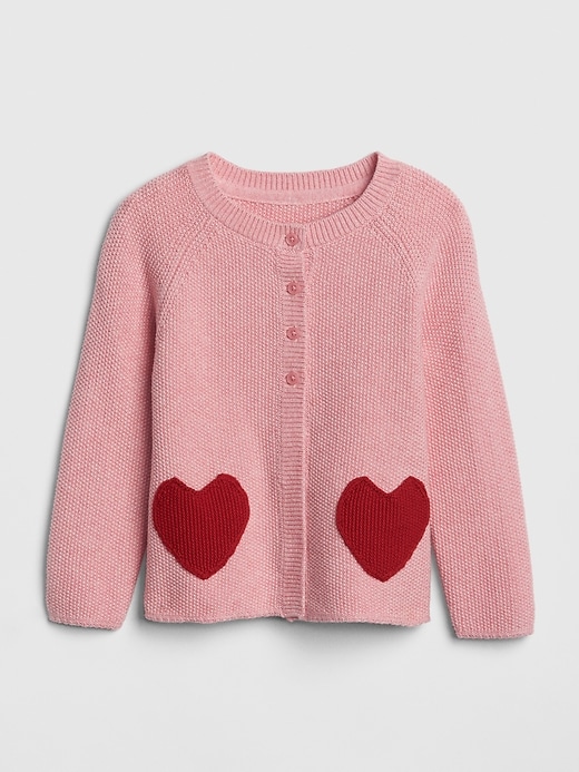 1 of 8 showing, with the color pink heather of product Heart Cardigan Sweater