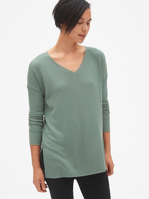 View large product image 1 of 1. Long Sleeve V-Neck Thermal Top