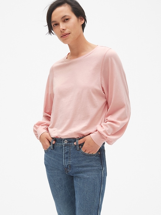 1 of 8 showing, with the color pink of product Blouson Sleeve Crewneck Top