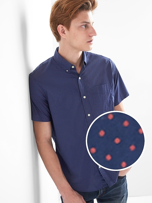 Image number 4 showing, Print Poplin Short Sleeve Shirt in Stretch