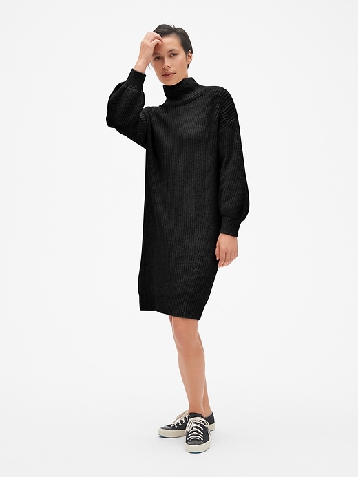 View large product image 1 of 1. Cozy Blouson Sleeve Turtleneck Sweater Dress